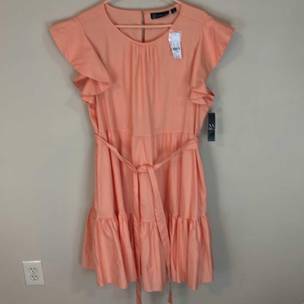NY&C Peach  Cotton Blend Peasant Ruffle Spring Summer Dress Size XXL NWT